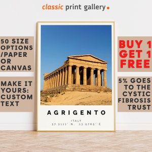 Agrigento Poster Colorful Print, Agrigento Wall Art, Agrigento Photo Decor, Agrigento Gift Travel Print,Sicily,Gift For Her,7380