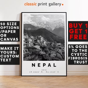 Nepal Poster Black and White Print, Nepal Wall Art, Nepal Travel Poster, Nepal Photo Print, Asia,5620