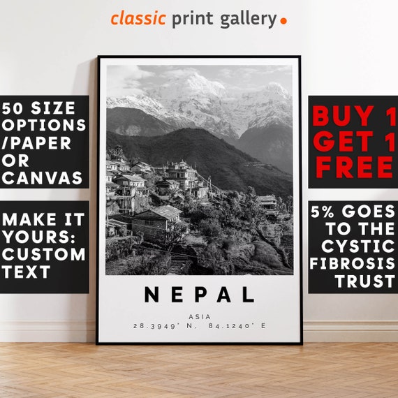 Nepal Poster Black and White Print, Nepal Wall Art, Nepal Travel Poster, Nepal Photo Print, Asia,5620