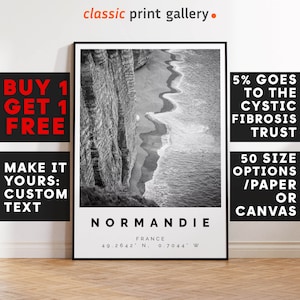 Normandie Print,Normandie Wall Art,Normandie Black and White Poster,Personalized Birthday Travel Gift Present Artwork France 12649a