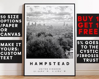 Hampstead Poster Black and White Print, Hampstead Wall Art, Hampstead Travel Poster, Hampstead Photo Print, London, England,4622