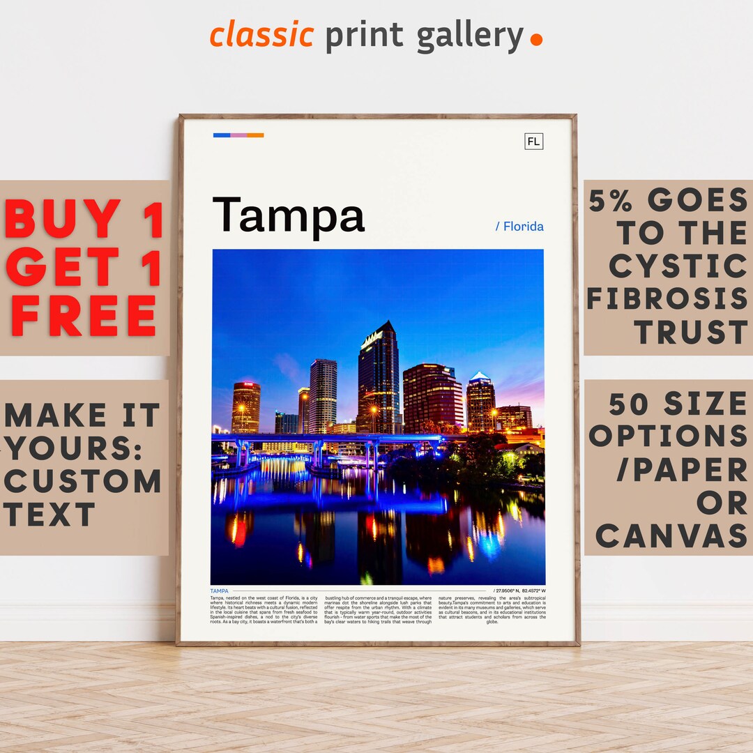 Tampa Print, Tampa Wall Art, Tampa Color Poster With Text, Personalized