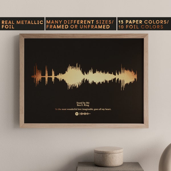 Jeder Song Metallic Foil Soundwave Print, Gold Foil Sound Waves Art, Kupferfolie, Bronzefolie, A4, A3, Benutzerdefinierte Geburtstag Jubiläumsgeschenk, F47