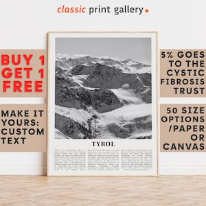 Tyrol Print, Tyrol Wall Art, Tyrol Black and White Poster, Personalized Birthday Travel Gift Present Photography  Artwork, Austria 12338a