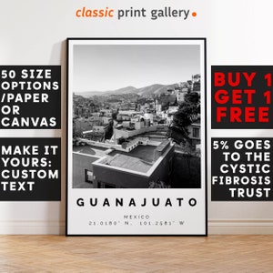Guanajuato Poster Black and White Print, Guanajuato Wall Art, Guanajuato Travel Photo, Guanajuato Map, Mexico Poster, Mexico Print, 3508