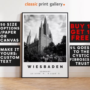 Wiesbaden Poster Black and White Print, Wiesbaden Wall Art, Wiesbaden Travel Photo, Wiesbaden Map, Germany Poster, Germany Print, 3858