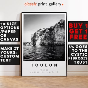 Toulon Poster Black and White Print, Toulon Wall Art, Toulon Travel Photo, Toulon Map, France Poster, France Print, 3997