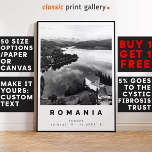 Romania Poster Black and White Print, Romania Wall Art, Romania Travel Photo, Romania Map, Europe Poster, Europe Print, 4266