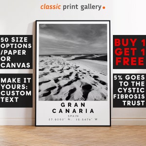 Gran Canaria Poster Black and White Print,Gran Canaria Wall Art,Gran Canaria Travel Poster Photo,Gran Canaria Map, Canary Islands, 3480
