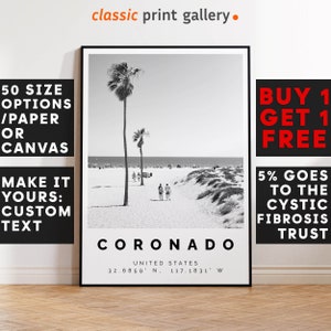 Coronado Poster Black and White Print, Coronado Wall Art, Coronado Travel Poster, Coronado Photo Print, California,USA,4769