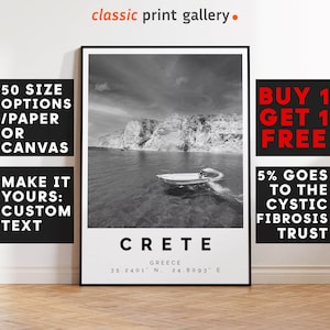 Crete Poster Black and White Print, Crete Wall Art, Crete Travel Poster Photo, Crete Map, Greece Poster, Greece Print, Greek Island, 3331