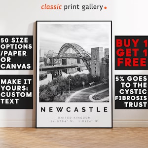 Newcastle Poster Black and White Print, Newcastle upon Thyne Wall Art, Newcastle Travel Photo, Newcastle Map, 4521