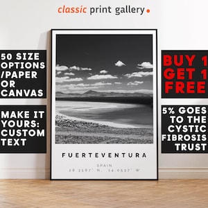 Fuertaventura Poster Black and White Print, Fuertaventura Wall Art, Fuertaventura Travel Poster Photo, Fuertaventura Map, Spain Print, 3452