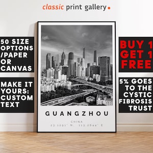 Guangzhou Poster Black and White Print, Guangzhou Wall Art, Guangzhou Travel Photo, Guangzhou Map, China Poster, China Print, 3510