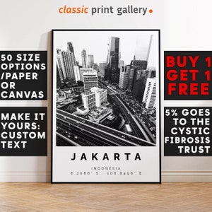Jakarta Poster Black and White Print, Jakarta Wall Art, Jakarta Travel Photo, Jakarta Map, Indonesia Poster, Indonesia Print, 3642