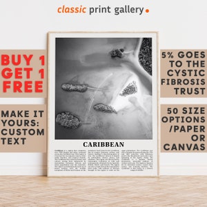 Caribbean Print, Caribbean Wall Art, Caribbean Black and White Poster, Personalized Birthday Travel Gift Present Central America 11576a2