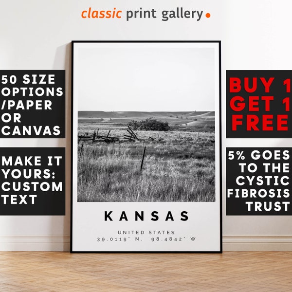 Kansas Print Black and White Photo, Kansas Wall Art, Kansas Travel Poster, Kansas Photo Print, United States,5062a