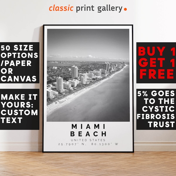 Miami Beach Poster Black and White Print, Miami Beach Wall Art, Miami Beach Travel Poster, Miami Beach Photo Print, Florida, USA,4966