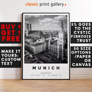 Munich Print,Munich Wall Art,Munich Black and White Poster,Personalized Birthday Travel Gift Present Photography Artwork Germany 12560a