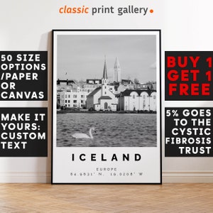 Reykjavik Poster Black and White Print, Reykjavik Wall Art, Reykjavik Travel Photo, Reykjavik Map, Iceland Poster, Iceland Print, 3603