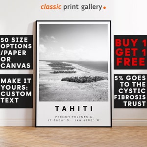Tahiti Poster Black and White Print, Tahiti Wall Art, Tahiti Travel Photo, Tahiti Map, French Polynesia Poster Print, 4076