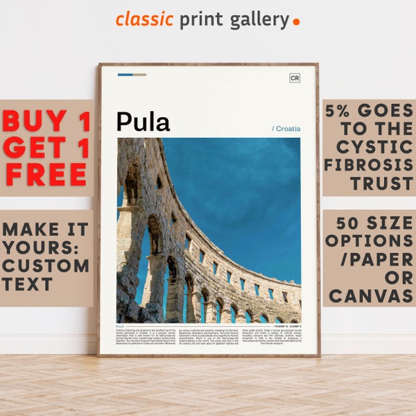 Pula Print, Pula Wall Art, Pula Color Poster With Text, Personalized Birthday Travel Gift Present Photography  Artwork,Croatia 12152b