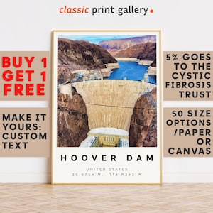 Hoover Dam Print,Hoover Dam Wall Art,Hoover Dam Colorful Poster,Personalized Birthday Travel Gift Present Artwork Usa 12498b