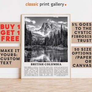 British Columbia Print, British Columbia Wall Art Black and White Poster, Personalized Birthday Travel Gift Present Canada 11535a