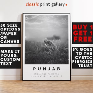 Punjab Poster Black and White Print, Punjab Wall Art, Punjab Travel Photo, Punjab Map, India Poster, India Print, 4317