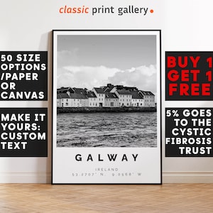 Galway Poster Black and White Print, Galway Wall Art, Galway Travel Poster Photo, Galway Map, Ireland Poster, Ireland Print, 3461