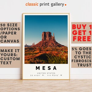 Mesa Poster Colorful Print, Mesa Wall Art, Mesa Photo Decor, Mesa Gift Travel Print,Arizona,Gift For Backpacker,9705