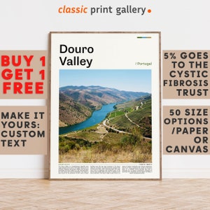 Douro Valley Print, Douro Valley Wall Art, Douro Valley Color Poster With Text, Personalized Birthday Travel Gift Present, Portugal 11663b