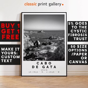 Cabo de Gata Print,Cabo de Gata Wall Art,Cabo de Gata Black and White Poster,Personalized Birthday Travel Gift Present Spain 14538a