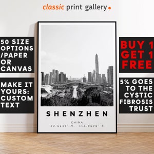 Shenzhen Poster Black and White Print, Shenzhen Wall Art, Shenzhen Travel Photo, Shenzhen Map, China Poster, China Print, 4173