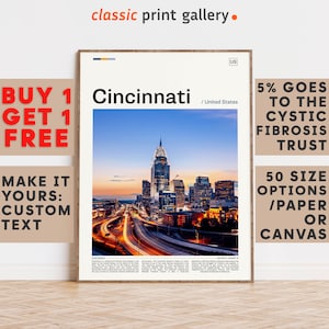 Cincinnati Print, Cincinnati Wall Art, Cincinnati Color Poster With Text, Personalized Birthday Travel Gift Present Photography, USA 11601b2