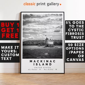 Mackinac Island Print,Mackinac Island Wall Art,Mackinac Island Black and White Poster,Personalized Birthday Travel Gift Usa 12538a