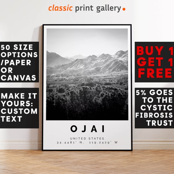 Ojai Poster Black and White Print, Ojai Wall Art, Ojai Travel Poster, Ojai Photo Print, California,USA,4801