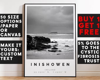 Inishowen Poster Black and White Print, Inishowen Wall Art, Inishowen Travel Poster, Inishowen Photo Print, Travel Home Decor,Ireland,5782