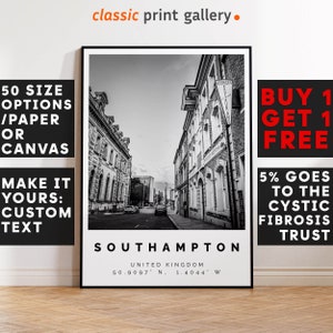 Southampton Poster Black and White Print, Southampton Wall Art, Southampton Travel Photo, Southampton Map, England Poster Print, 4132