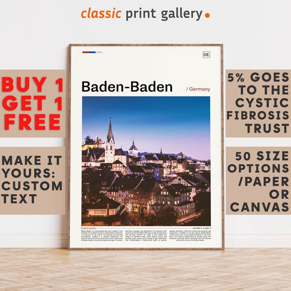 Baden-Baden Print, Baden-Baden Wall Art, Baden-Baden Color Poster With Text, Personalized Birthday Travel Gift Present, Germany 11465b