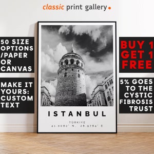 Istanbul Poster Black and White Print, Istanbul Wall Art, Istanbul Travel Photo, Istanbul Map, Turkey Poster, Turkiye Print, 3627b