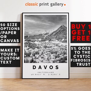 Davos Poster Black and White Print, Davos Wall Art, Davos Travel Poster, Davos Photo Print, Travel Home Decor,Switzerland,5847