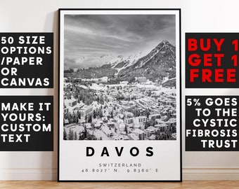 Davos Poster Black and White Print, Davos Wall Art, Davos Travel Poster, Davos Photo Print, Travel Home Decor,Switzerland,5847