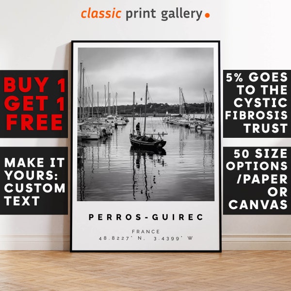 Perros-Guirec Print,Perros-Guirec Wall Art,Perros-Guirec Black and White Poster,Personalized Birthday Travel Gift Present France 13054a