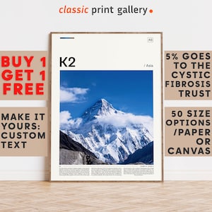 K2 Print, K2 Wall Art, K2 Color Poster With Text, Personalized Birthday Travel Gift Present Photography  Artwork,Pakistan/China 11830b
