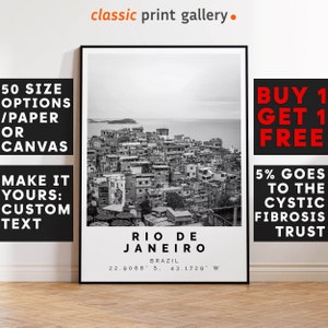 Rio de Janeiro Poster Black and White Print, Rio de Janeiro Wall Art, Rio de Janeiro Travel Photo, Rio de Janeiro Map, Brazil Print, 4274