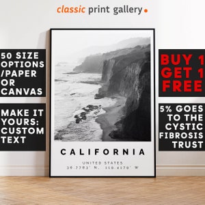 California Poster, California Print, California Black and White Photographic Art, Wedding gift, Coordinates Poster, Travel Gift, 3193