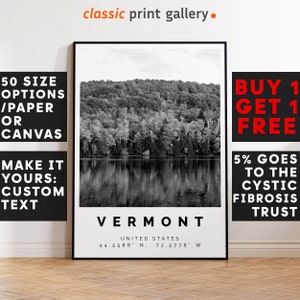 Vermont Poster Black and White Print, Vermont Wall Art, Vermont Travel Photo, Vermont Map, State Poster, State Print, 3918