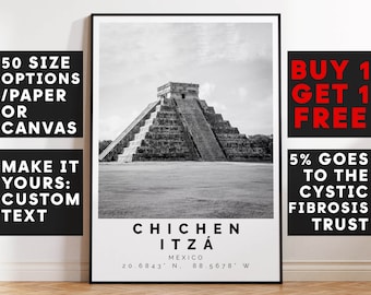 Chichen Itza Poster Black and White Print, Chichen Itza Wall Art, Chichen Itza Travel Poster, Chichen Itza Photo Print, Mexico,5336