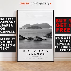 U.S. Virgin Islands Poster Black and White Print, U.S. Virgin Islands Wall Art,U.S. Virgin Islands Travel Photo,U.S. Virgin Islands Map,3951